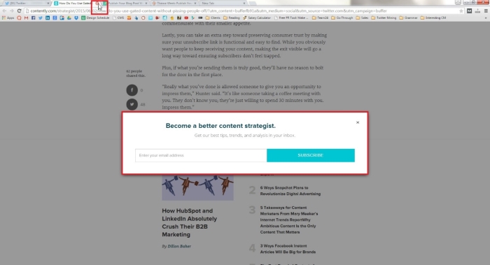 A clever pop-up on Contently