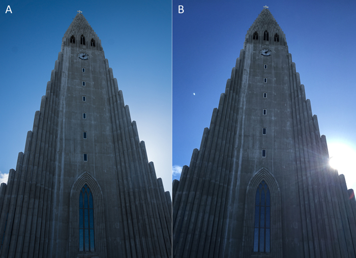 A dSLR/iPhone photo comparison of Reykjavík Cathedral
