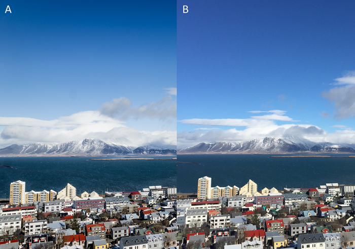 A dSLR/iPhone photo comparison of Reykjavík harbour