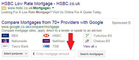 Mortgage comparisons in Google's search results